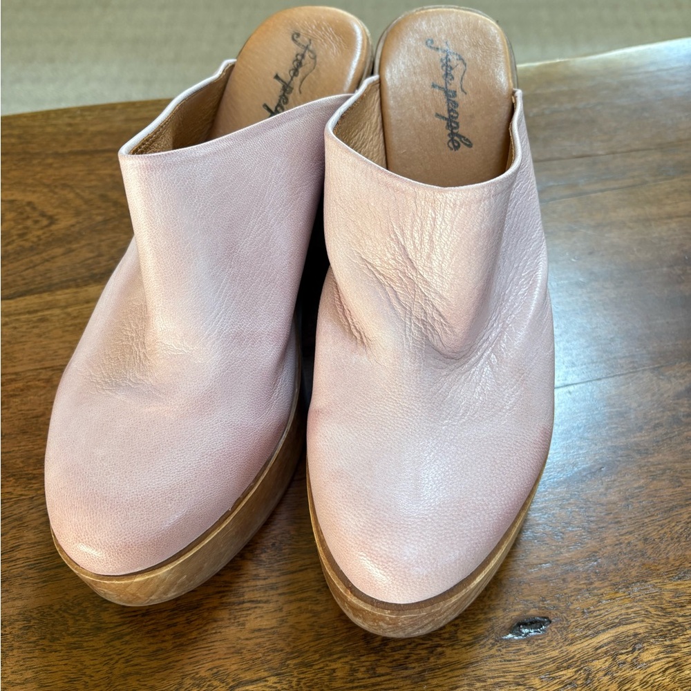 Free People Pink Leather Mules